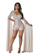 Champaign Colored Sequin Romper w/ Floor Length Sleeves by The House of Stylez