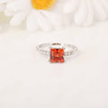 1.65 Ct Square Lab Created Peach Sapphire and Moissanite Prong Silver Cocktail Ring by Fine Color Jewels