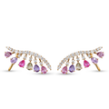 IGI Certified 2.01 Ct Pear Multi Color Unheated Sapphire and Diamond 14K Yellow Gold Ear Crawler Earrings by Fine Color Jewels