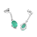 1.44 Ct Oval Green Zambian Emerald Diamond Prong 10K Gold Dangle Earrings by Fine Color Jewels