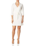 Star Vixen Women's 3/4 Sleeve Faux Wrap Dress With Collar, Ivory, Large by Vanessa Jane