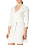 Star Vixen Women's 3/4 Sleeve Faux Wrap Dress With Collar, Ivory, Large by Vanessa Jane