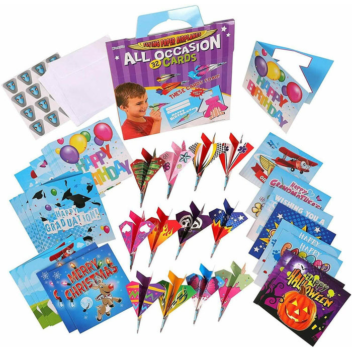 32 Folding Paper Airplanes All Occasion Greeting Cards with Envelopes and Stickers by DailySale