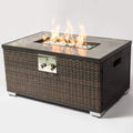 32" Outdoor Rattan Propane Gas Fire Table with Tile Tabletop by DailySale