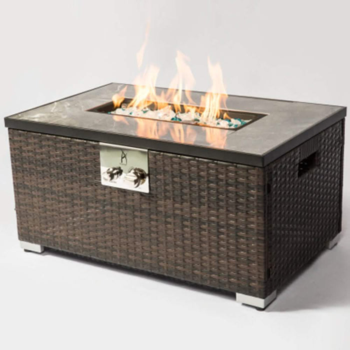 32" Outdoor Rattan Propane Gas Fire Table with Tile Tabletop by DailySale
