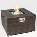 32" Outdoor Rattan Propane Gas Fire Table with Tile Tabletop by DailySale