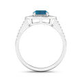 Genuine White Diamond and London Blue Topaz Halo Pave Ring by Fine Color Jewels