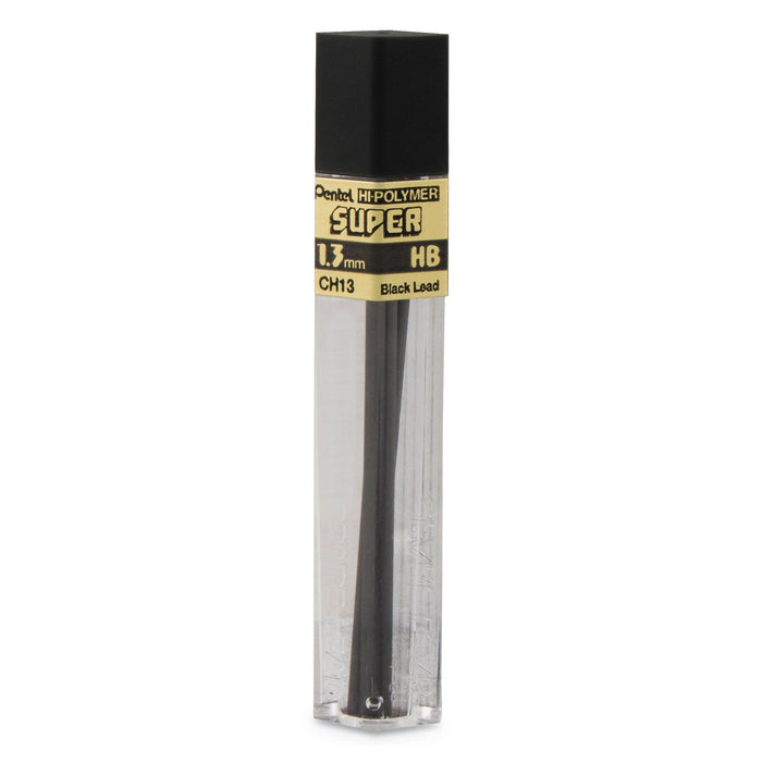 Pentel Super Hi-Polymer Lead Refill, 1.3 mm, HB, Black, 6/Tube