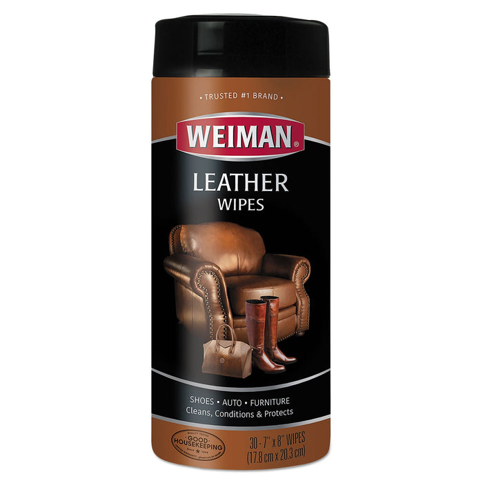 WEIMAN Leather Wipes, 7 x 8, 30/Canister, 4 Canisters/Carton