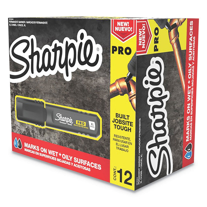 Sharpie Pro Permanent Marker, Broad XL Chisel Tip, Black, Dozen
