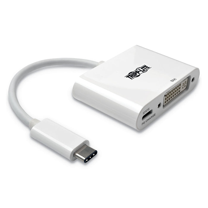 Tripp Lite USB 3.1 Gen 1 USB-C to DVI Adapter, USB-C PD Charging Port, 3", White