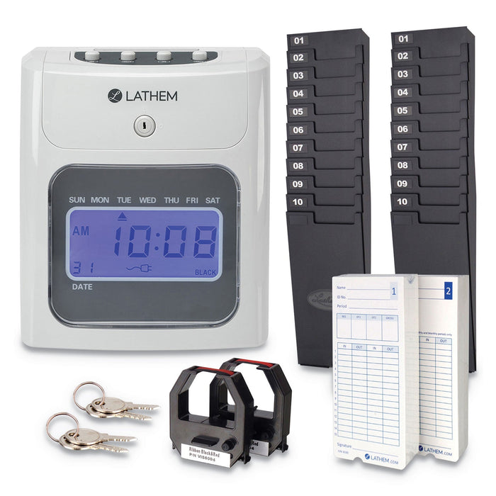 Lathem 400E Top-Feed Time Clock Bundle, Digital Display, White