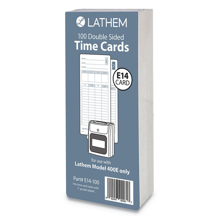 Lathem Time Clock Cards for Lathem Time 400E, Two Sides, 3 x 7, 100/Pack