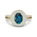 Genuine White Diamond and London Blue Topaz Halo Pave Ring by Fine Color Jewels