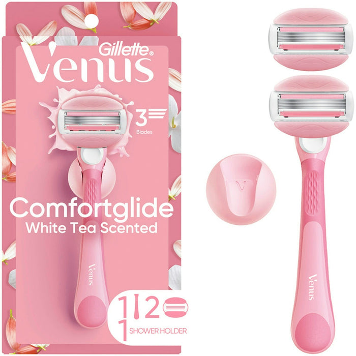 Gillette Venus ComfortGlide White Tea Women's Razor – 1 Handle + 2 Blade Refills by Pasteur Pharmacy