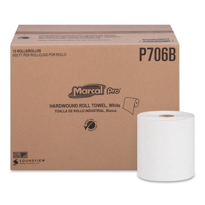 Marcal PRO Hardwound Roll Paper Towels, 1-Ply, 7.88" x 600 ft, White, 12 Rolls/Carton
