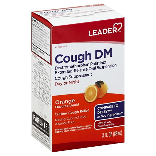 Leader Cough DM 12-Hour Extended Release Liquid – Orange Flavor (3 fl oz) – Non-Drowsy Cough Suppressant Suspension by Pasteur Pharmacy