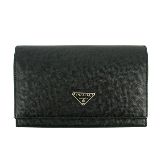 Prada Saffiano Leather Black Continental Long Wallet #3228 by Bolt Boutique