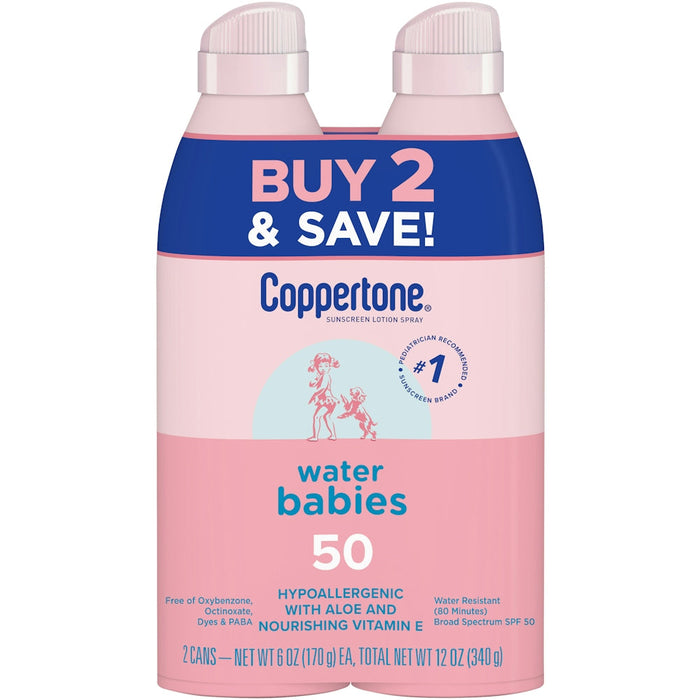 Coppertone Water Babies SPF50 Lotion Spray Twin Pack by Pasteur Pharmacy