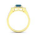 Genuine White Diamond and London Blue Topaz Halo Pave Ring by Fine Color Jewels