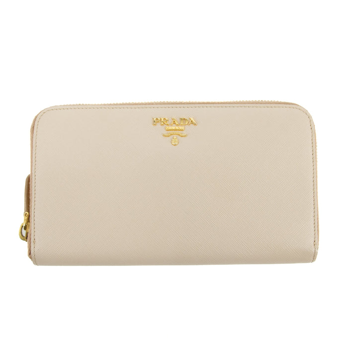 Prada Saffiano Leather Beige Zip Around Wallet #3230 by Bolt Boutique