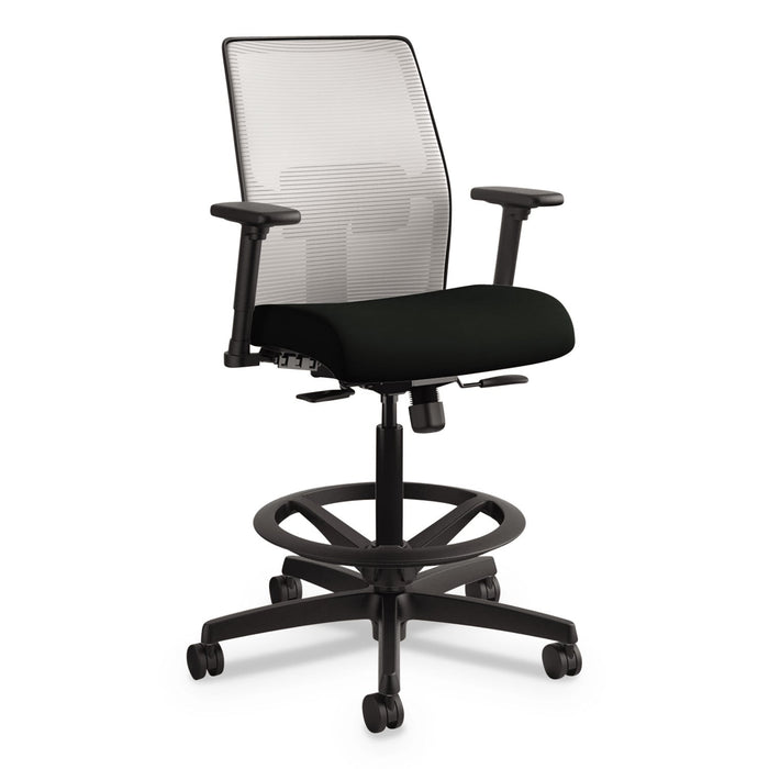 HON Ignition 2.0 Ilira-Stretch Mesh Back Task Stool, Supports 300 lb, 23" to 32" Seat, Black Seat, Charcoal Back, Black Base