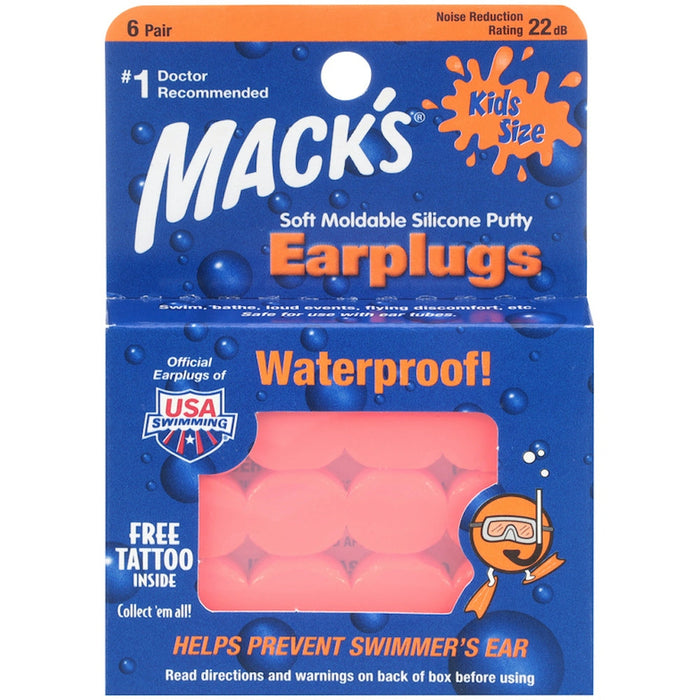 Mack's Pillow Soft Silicone Earplugs for Kids, Waterproof - Orange, 6 Pair by Pasteur Pharmacy
