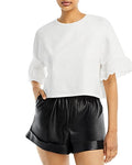 Aqua Eyelet Trim Crop Tee by Vanessa Jane