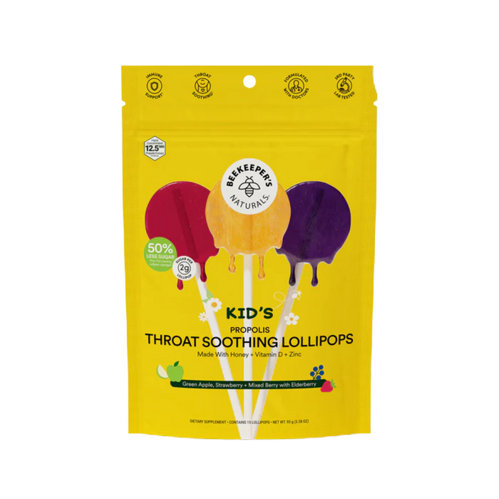 Beekeeper's Naturals Throat Soothing Lollipops, Kid's, Green Apple, Strawberry + Mixed Berry With Elderberry by Pasteur Pharmacy