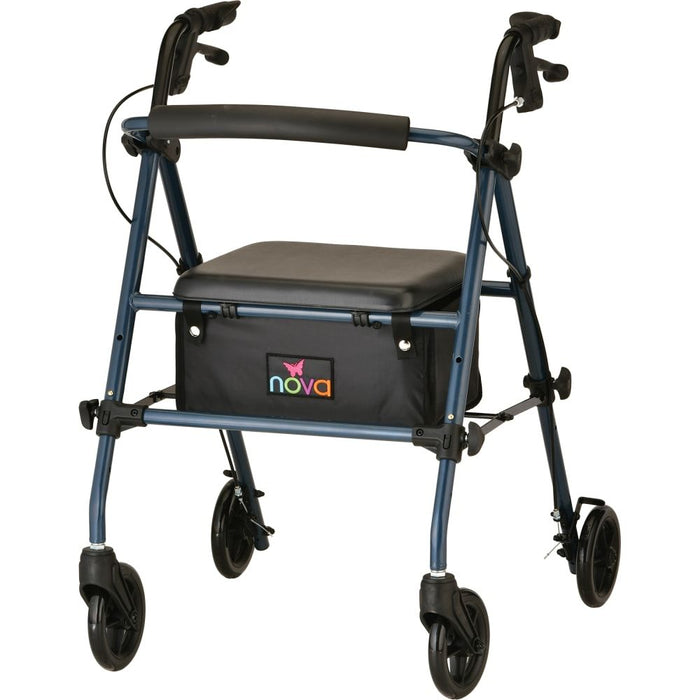 NOVA Journey Rolling Walker with Seat and Storage Pouch, Blue by Pasteur Pharmacy