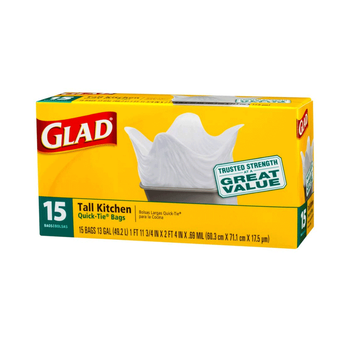 Glad Quick Tie 13 Gallon Tall Kitchen Trash Bags 15ct by Pasteur Pharmacy