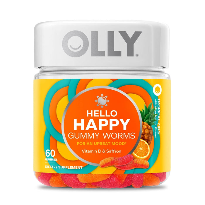 Olly Hello Happy Gummy Worms Mood Balance Support Supplement Vitamin D Tropical by Pasteur Pharmacy