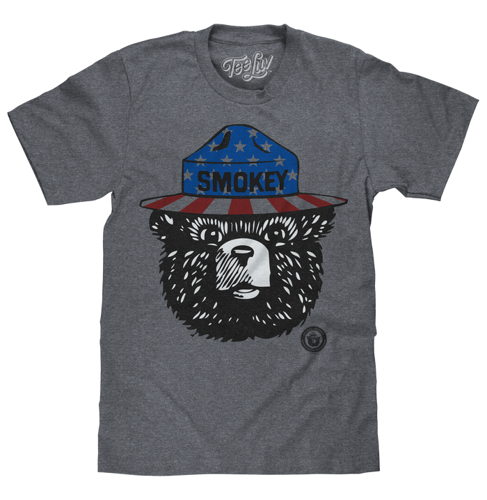 Patriotic Smokey Bear T-Shirt - Gray by Tee Luv