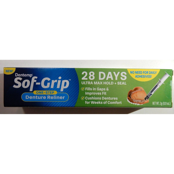 Dentemp Sof-Grip One-Step Denture Reliner, 0.11 Oz (3g) – Long-Lasting Soft Acrylic Resin Kit for Loose Dentures by Pasteur Pharmacy