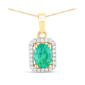Genuine 10K Zambian Emerald and Diamond Halo Pendant by Fine Color Jewels