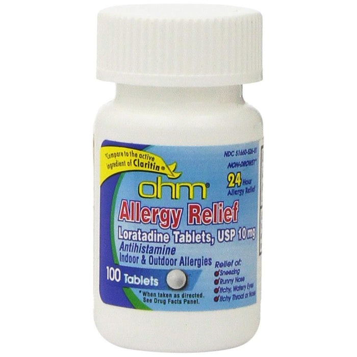 OHM Loratadine 10mg, 24-Hour Non-Drowsy Allergy Relief, 100 Tablets by Pasteur Pharmacy