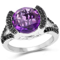 3.24 Carat Genuine Amethyst & Black Diamond .925 Sterling Silver Ring by Bids.com