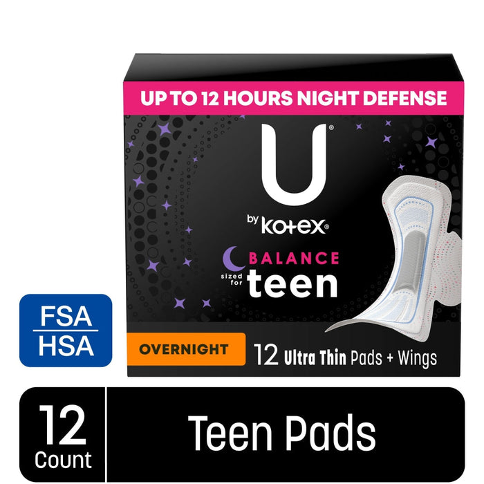 U by Kotex Pads + Wings, Ultra Thin, Overnight, Teen by Pasteur Pharmacy