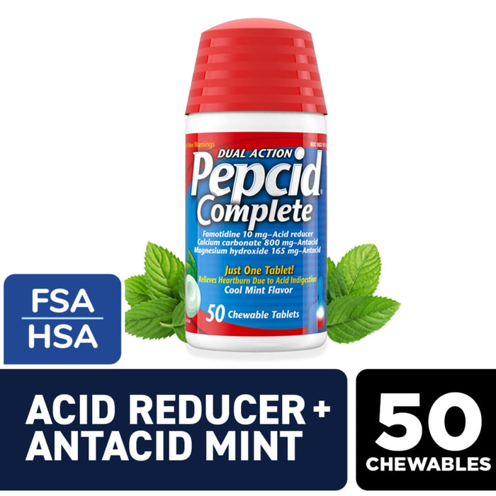 Pepcid Chewable Tablets Dual Action Cool Mint Flavor Acid Reducer/Antacid by Pasteur Pharmacy