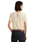 Lauren Ralph Lauren Womens Patchwork Lace Short-Sleeve Blouse, 10 Winter Cream by Vanessa Jane