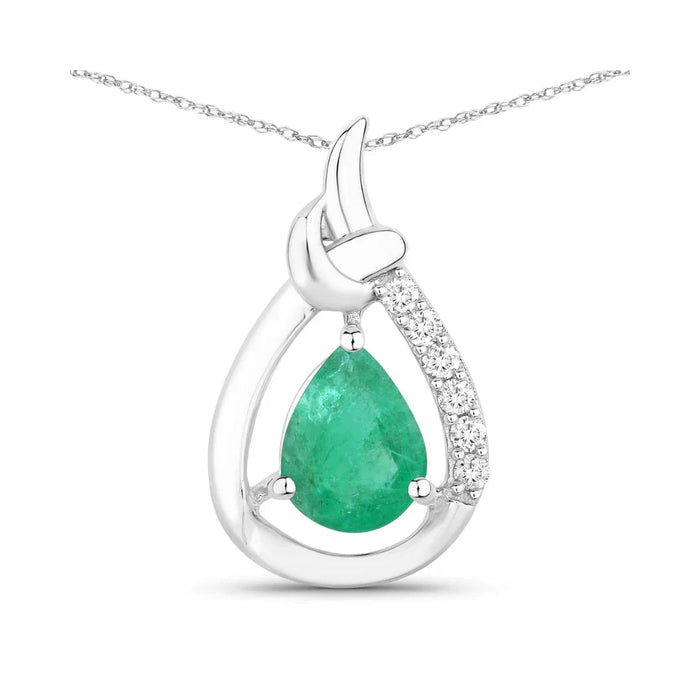 Genuine 10K Zambian Emerald Diamond Crossover Pendant by Fine Color Jewels