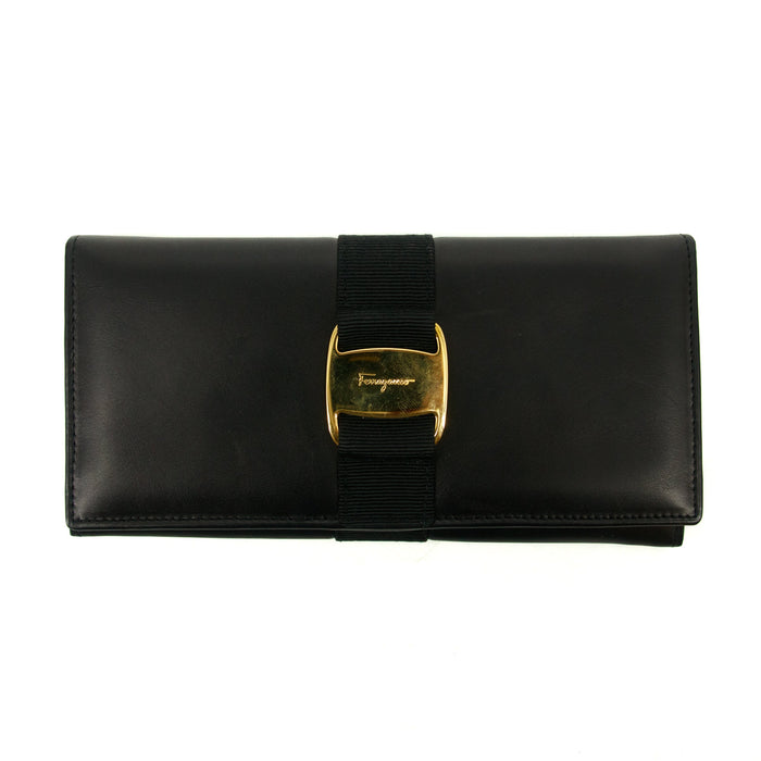 Salvatore Ferragamo Black Leather Bifold Long Wallet #3295 by Bolt Boutique