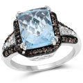 4.33 Carat Genuine Swiss Blue Topaz, Champagne Diamond & White Diamond .925 Sterling Silver Ring by Bids.com