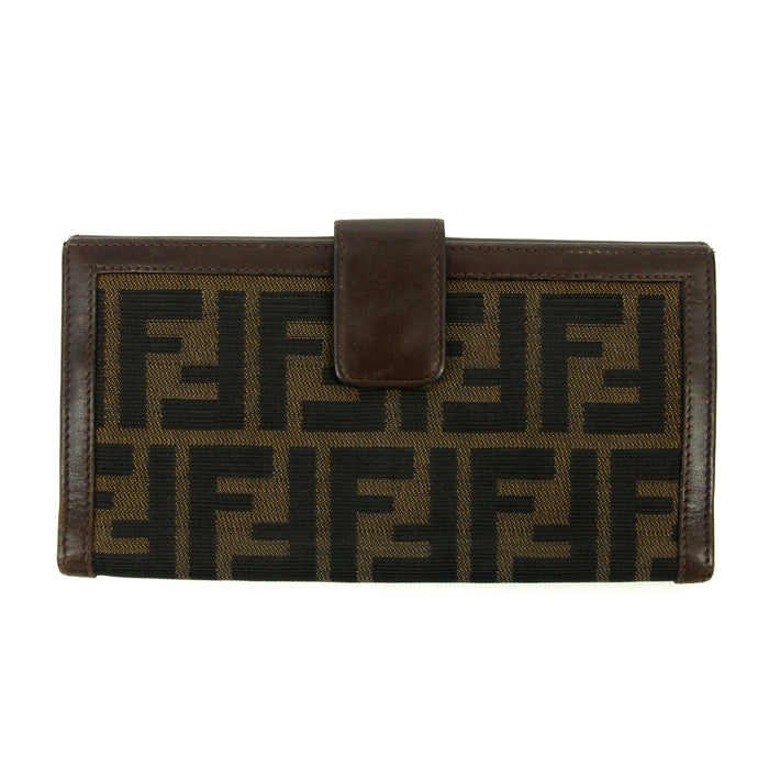 Fendi FF Zucca Leather x Canvas Brown Long Bifold Wallet #3298 by Bolt Boutique