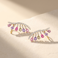 IGI Certified 2.01 Ct Pear Multi Color Unheated Sapphire and Diamond 14K Yellow Gold Ear Crawler Earrings by Fine Color Jewels