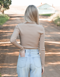 Collared V Neck Sweater Top - Taupe by Boutique 23