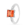 1.65 Ct Square Lab Created Peach Sapphire and Moissanite Prong Silver Cocktail Ring by Fine Color Jewels