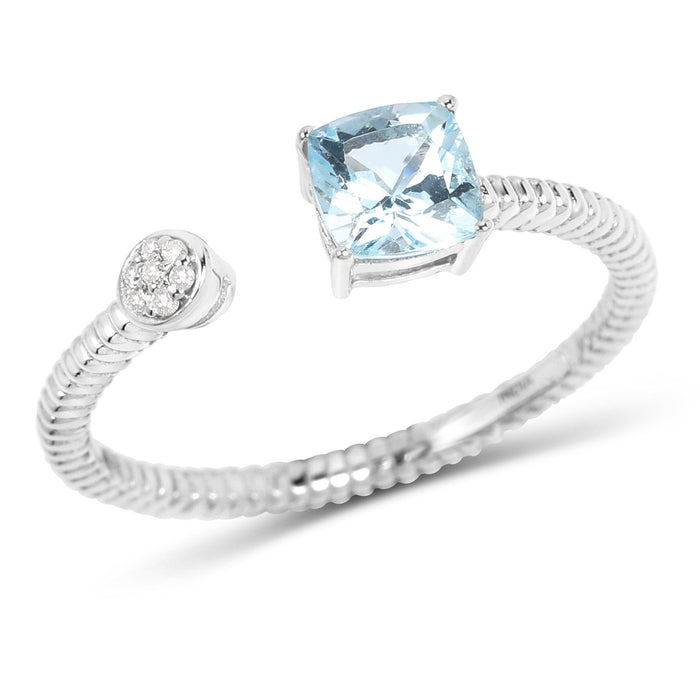 0.52 Carat Genuine Aquamarine and White Diamond 14K White Gold Ring by Bids.com