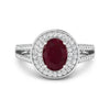1.84 Ct Oval Cut Pink Ruby and White Diamond Halo Pave Ring
