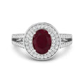 1.84 Ct Oval Cut Pink Ruby and White Diamond Halo Pave Ring by Fine Color Jewels